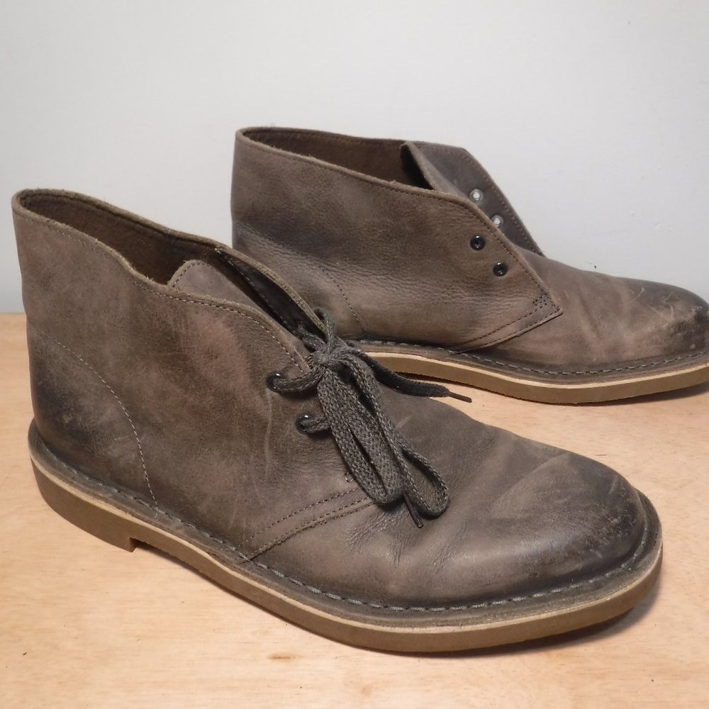 Clarks Grey Leather Ankle Boots Mens Size 9.5